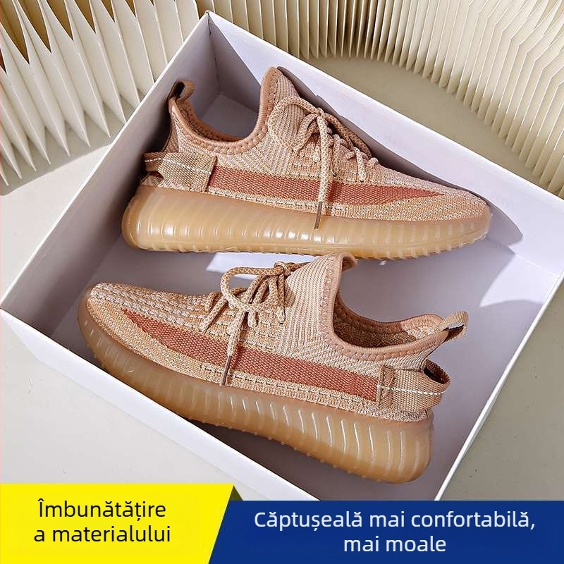 Pantofi casual de plimbare pentru femei: ușori, respirabili; partea superioară din material extensibil, înălțime medie, închidere cu șireturi