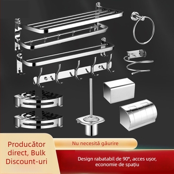 Suport pentru prosoape din oțel inoxidabil 304, suprafață lustruită, set de șase piese, design modern pentru baie