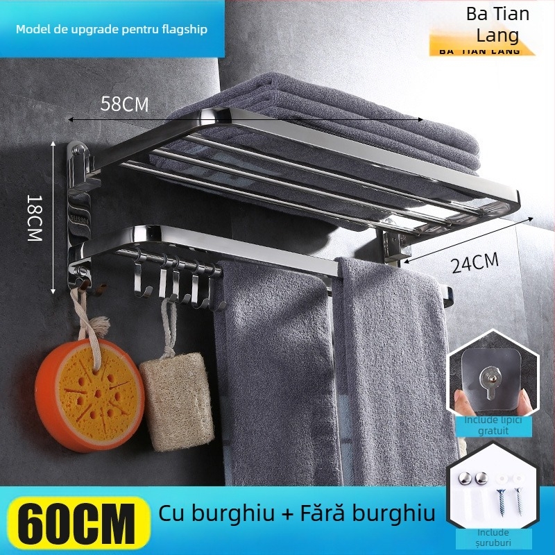 Suport pentru prosoape din oțel inoxidabil 304, suprafață lustruită, set de șase piese, design modern pentru baie