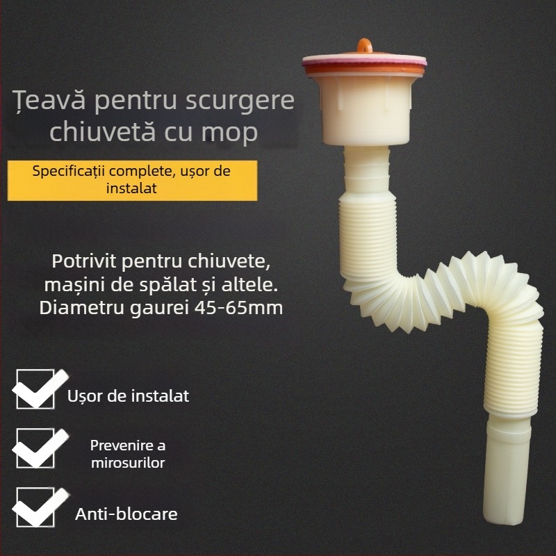 Kit universal de drenaj pentru chiuveta mop și diferite chiuvete/bazine, conductă de scurgere în formă de P, certificat CE, set universal de accesorii