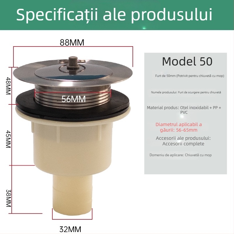 Kit universal de drenaj pentru chiuveta mop și diferite chiuvete/bazine, conductă de scurgere în formă de P, certificat CE, set universal de accesorii