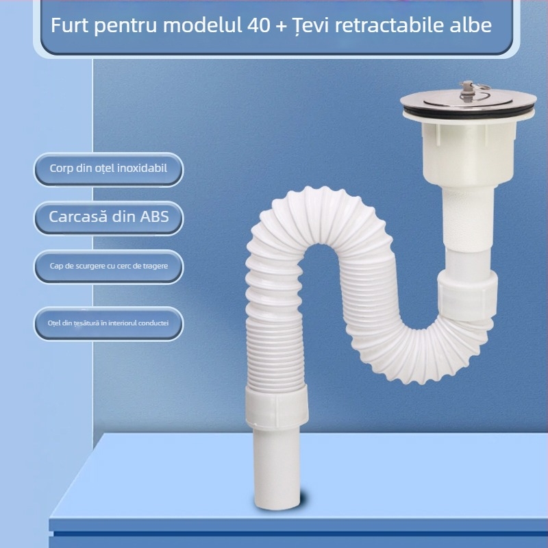 Kit universal de drenaj pentru chiuveta mop și diferite chiuvete/bazine, conductă de scurgere în formă de P, certificat CE, set universal de accesorii