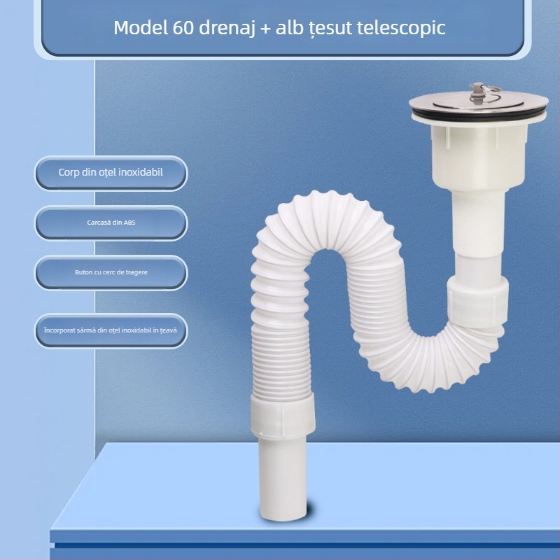 Kit universal de drenaj pentru chiuveta mop și diferite chiuvete/bazine, conductă de scurgere în formă de P, certificat CE, set universal de accesorii