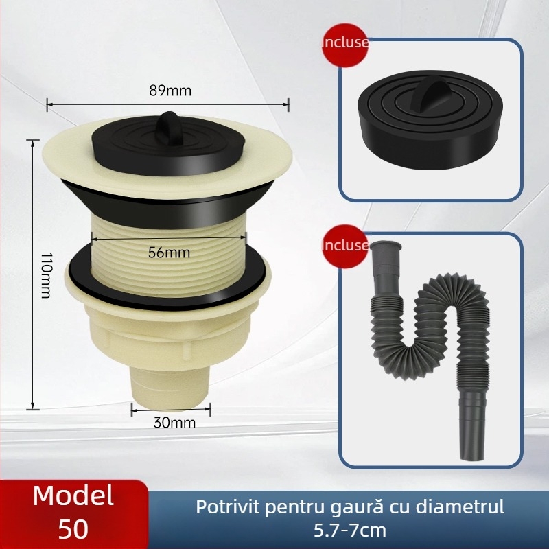 Kit universal de drenaj pentru chiuveta mop și diferite chiuvete/bazine, conductă de scurgere în formă de P, certificat CE, set universal de accesorii