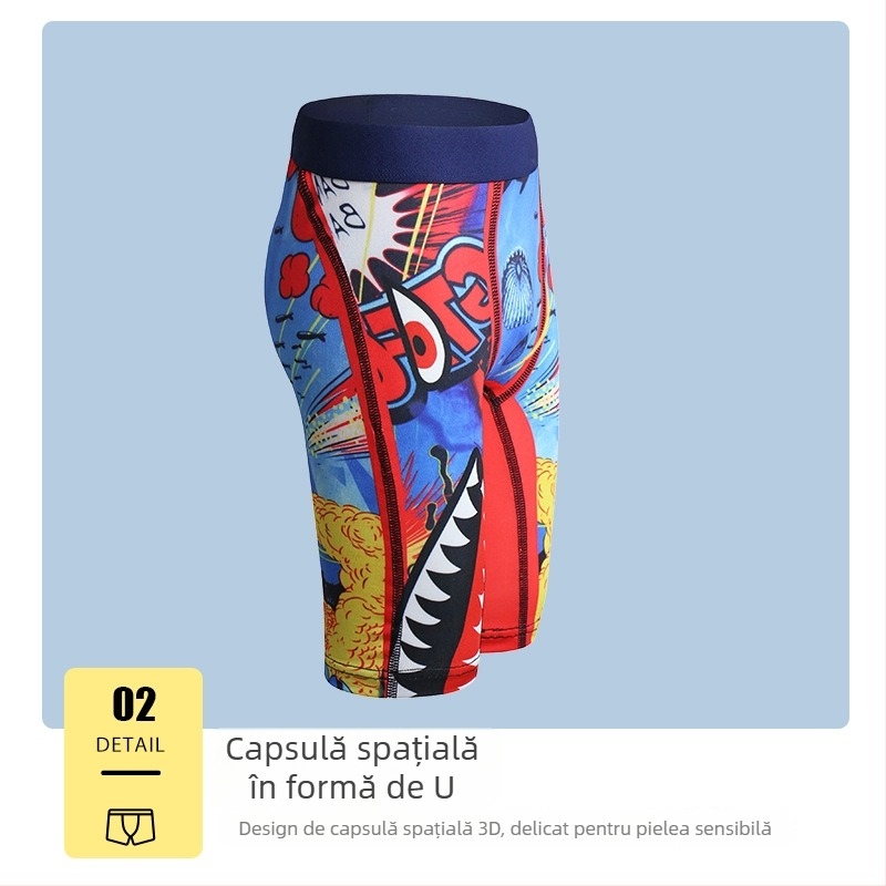 Boxeri pentru copii băieți din poliester, imprimeu cu rechin desen animat, talie medie, pentru copii 3-8 ani, sezon iarnă 2025, 90% poliester