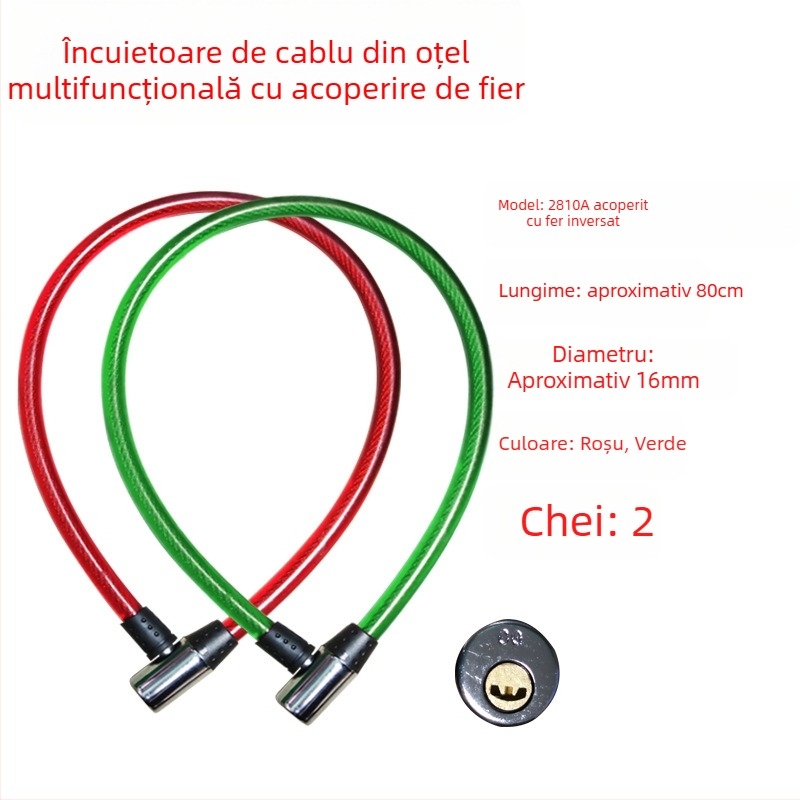 Oakman lacăt cablu, model Wire lock, material fier PVC, destinat bicicletelor, vehiculelor electrice și motocicletelor