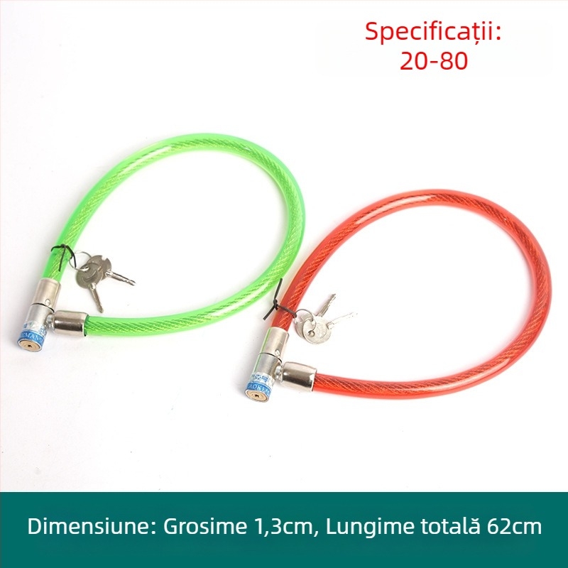 Oakman lacăt cablu, model Wire lock, material fier PVC, destinat bicicletelor, vehiculelor electrice și motocicletelor