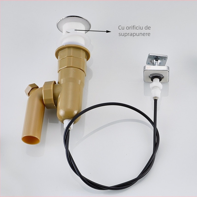 Plug automat pentru scurgerea chiuvetei de baie, formă în S, tip bounce, din plastic și oțel inoxidabil, model DR, brand Xuan oh