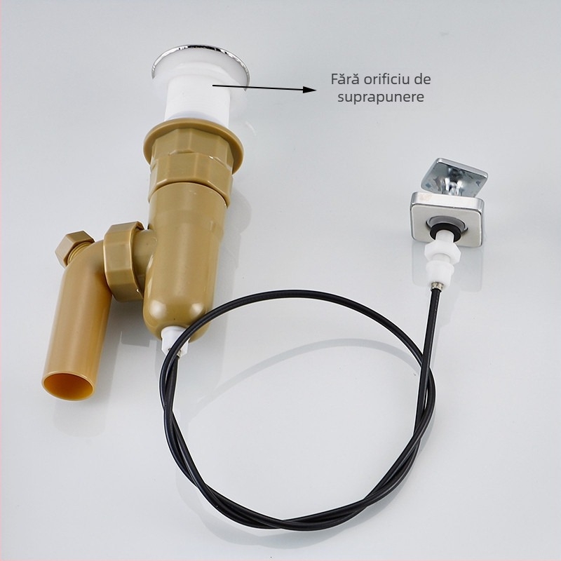 Plug automat pentru scurgerea chiuvetei de baie, formă în S, tip bounce, din plastic și oțel inoxidabil, model DR, brand Xuan oh