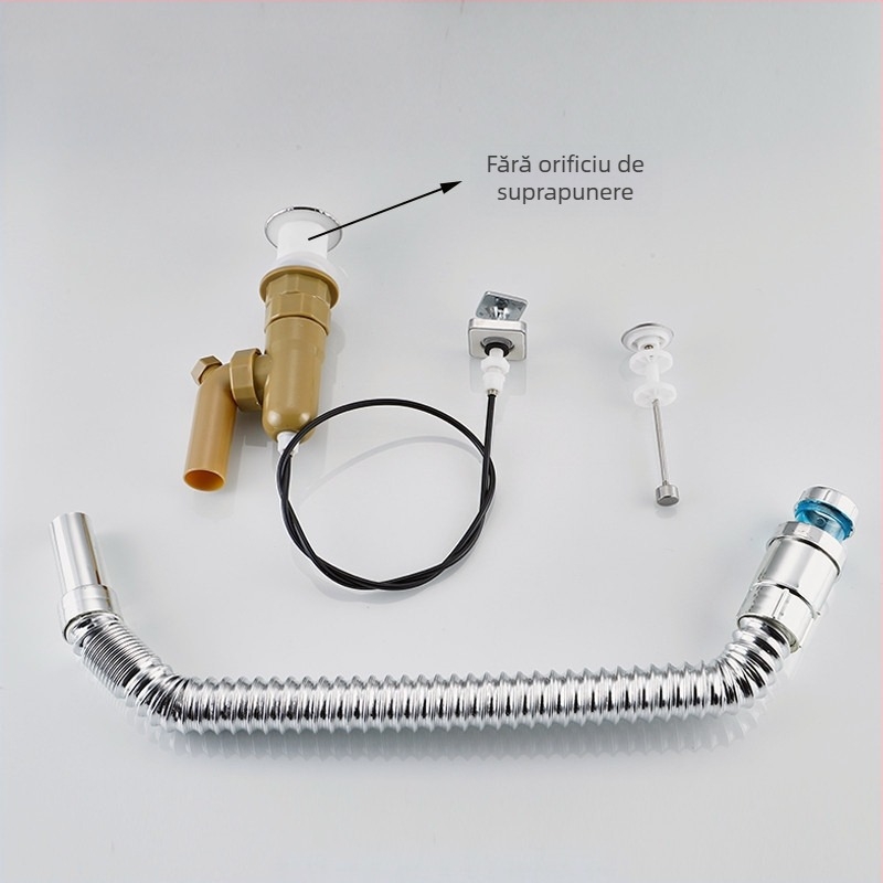 Plug automat pentru scurgerea chiuvetei de baie, formă în S, tip bounce, din plastic și oțel inoxidabil, model DR, brand Xuan oh