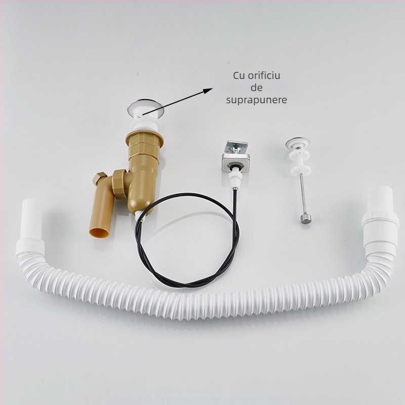 Plug automat pentru scurgerea chiuvetei de baie, formă în S, tip bounce, din plastic și oțel inoxidabil, model DR, brand Xuan oh