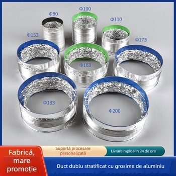 Conductă de ventilație telescopică, cu dublu strat și folie de aluminiu, pentru bucătărie și baie
