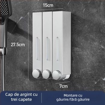 Dozator de săpun montat pe perete pentru hotel, fără găuri, pentru șampon și gel de duș, acționare prin apăsare manuală, ABS, turnare prin injecție, stil modern minimalist