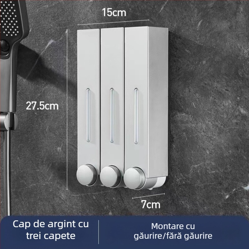 Dozator de săpun montat pe perete pentru hotel, fără găuri, pentru șampon și gel de duș, acționare prin apăsare manuală, ABS, turnare prin injecție, stil modern minimalist