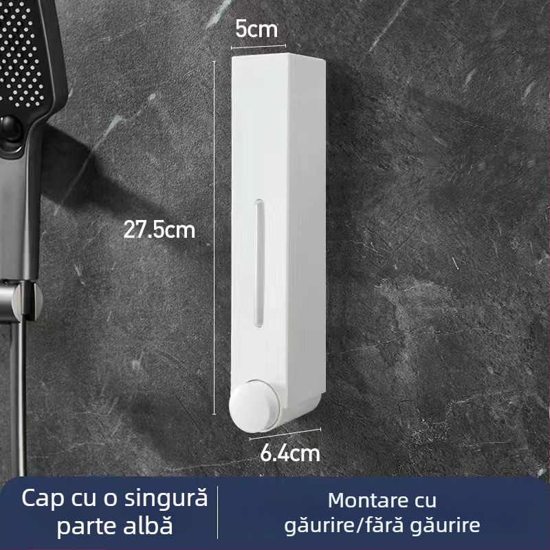 Dozator de săpun montat pe perete pentru hotel, fără găuri, pentru șampon și gel de duș, acționare prin apăsare manuală, ABS, turnare prin injecție, stil modern minimalist