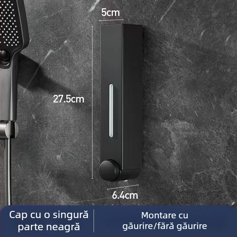 Dozator de săpun montat pe perete pentru hotel, fără găuri, pentru șampon și gel de duș, acționare prin apăsare manuală, ABS, turnare prin injecție, stil modern minimalist