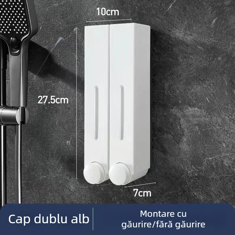 Dozator de săpun montat pe perete pentru hotel, fără găuri, pentru șampon și gel de duș, acționare prin apăsare manuală, ABS, turnare prin injecție, stil modern minimalist
