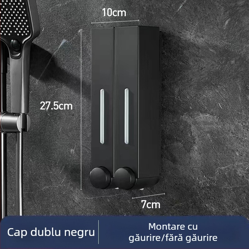 Dozator de săpun montat pe perete pentru hotel, fără găuri, pentru șampon și gel de duș, acționare prin apăsare manuală, ABS, turnare prin injecție, stil modern minimalist
