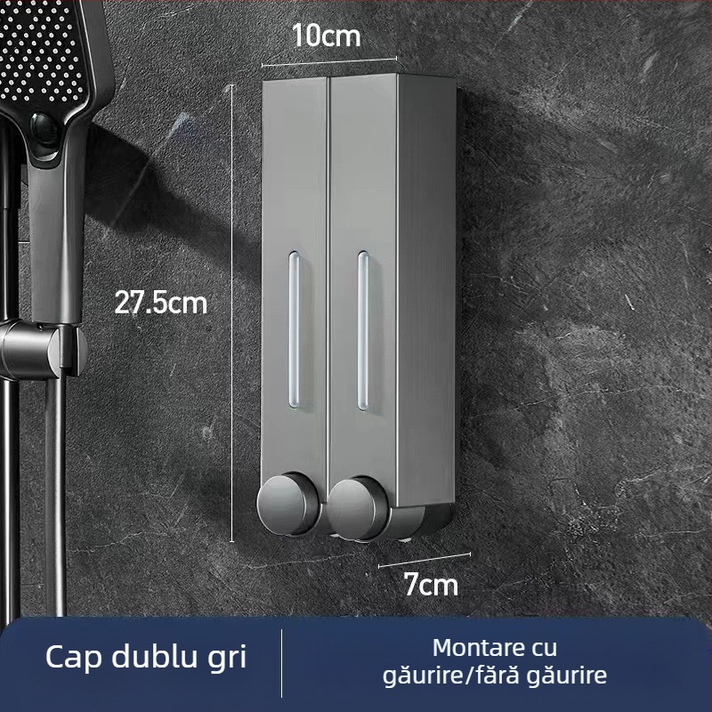 Dozator de săpun montat pe perete pentru hotel, fără găuri, pentru șampon și gel de duș, acționare prin apăsare manuală, ABS, turnare prin injecție, stil modern minimalist