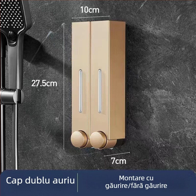 Dozator de săpun montat pe perete pentru hotel, fără găuri, pentru șampon și gel de duș, acționare prin apăsare manuală, ABS, turnare prin injecție, stil modern minimalist