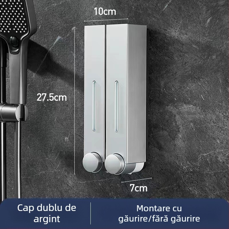 Dozator de săpun montat pe perete pentru hotel, fără găuri, pentru șampon și gel de duș, acționare prin apăsare manuală, ABS, turnare prin injecție, stil modern minimalist