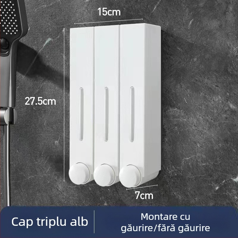 Dozator de săpun montat pe perete pentru hotel, fără găuri, pentru șampon și gel de duș, acționare prin apăsare manuală, ABS, turnare prin injecție, stil modern minimalist