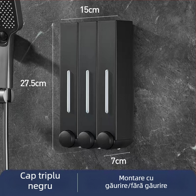 Dozator de săpun montat pe perete pentru hotel, fără găuri, pentru șampon și gel de duș, acționare prin apăsare manuală, ABS, turnare prin injecție, stil modern minimalist