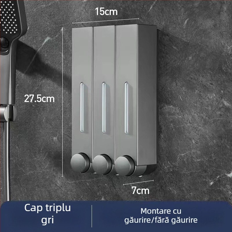 Dozator de săpun montat pe perete pentru hotel, fără găuri, pentru șampon și gel de duș, acționare prin apăsare manuală, ABS, turnare prin injecție, stil modern minimalist