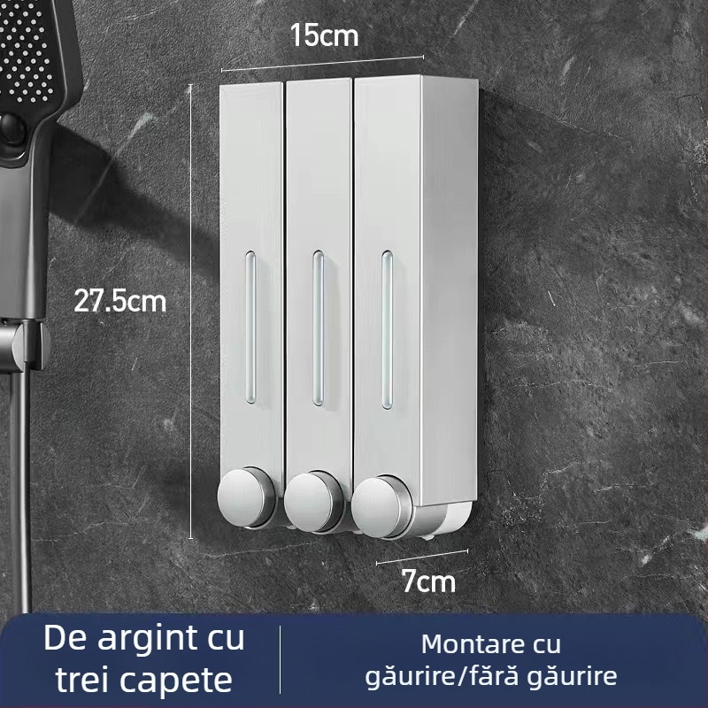 Dozator de săpun montat pe perete pentru hotel, fără găuri, pentru șampon și gel de duș, acționare prin apăsare manuală, ABS, turnare prin injecție, stil modern minimalist