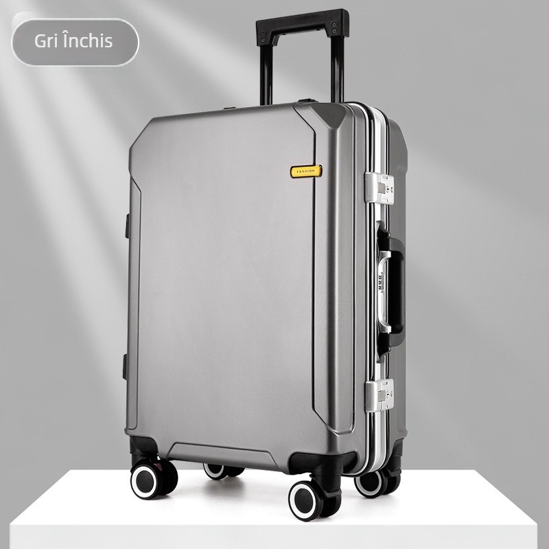 Valiză de călătorie pe role cu interfață USB și antifurt, roți universale demontabile, deschidere cu cadru din aluminiu, lacăt, greutate 2,5 kg