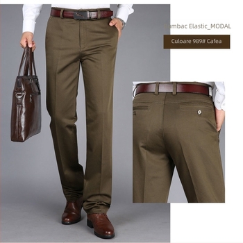 Pantaloni casual pentru bărbați, talie înaltă, croi dreaptă, cu modal elastic (elasticitate înaltă; material modal; primăvară)