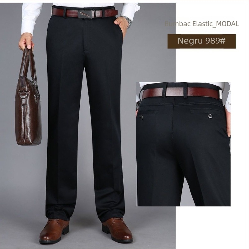 Pantaloni casual pentru bărbați, talie înaltă, croi dreaptă, cu modal elastic (elasticitate înaltă; material modal; primăvară)