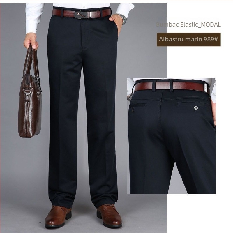 Pantaloni casual pentru bărbați, talie înaltă, croi dreaptă, cu modal elastic (elasticitate înaltă; material modal; primăvară)