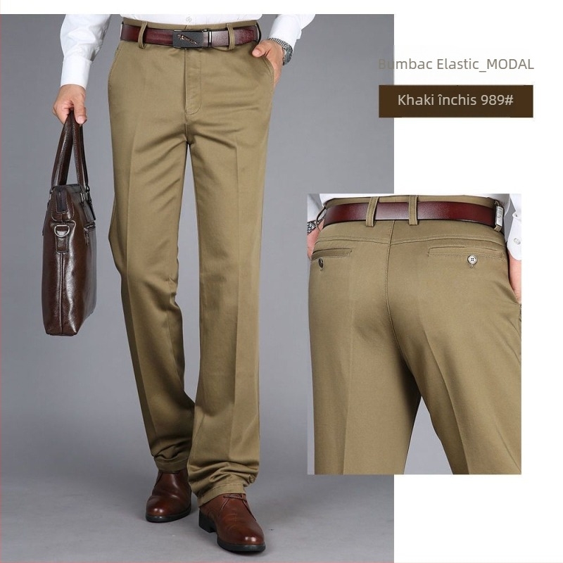 Pantaloni casual pentru bărbați, talie înaltă, croi dreaptă, cu modal elastic (elasticitate înaltă; material modal; primăvară)