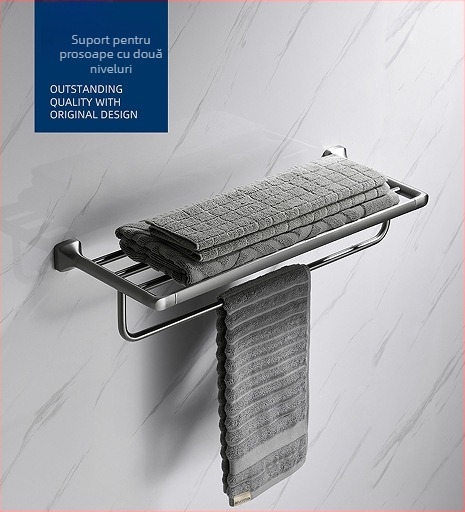 Suport pentru prosoape montat pe perete, oțel inoxidabil 304, finisaj electroplacat, Mu Ku, stil simplu