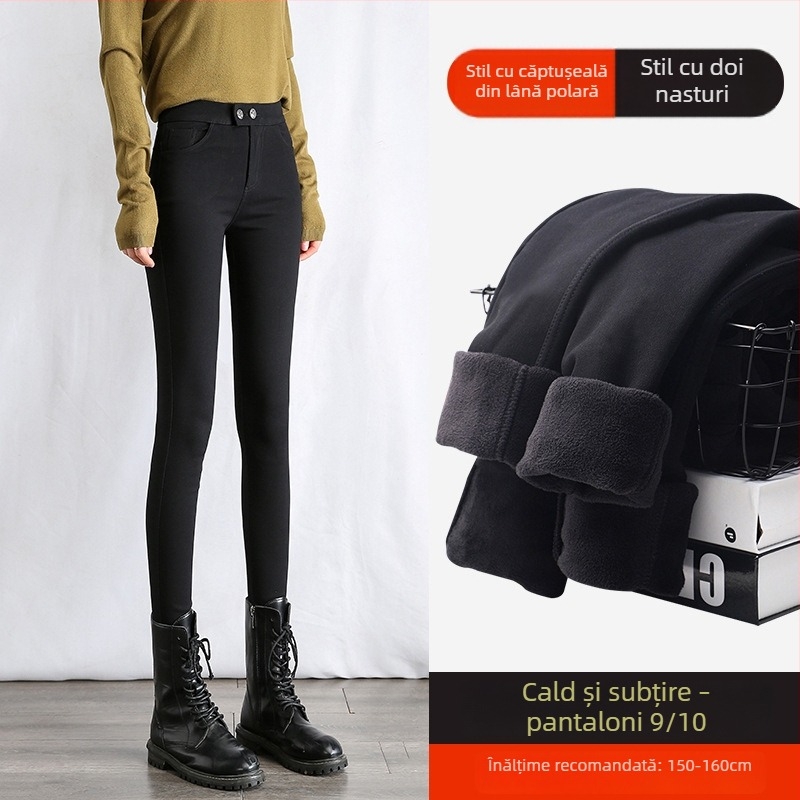 Colanți damă 3/4, căptuțiți cu fleece, talie înaltă, croială mulat, elastici, uni, pentru toamnă-iarna, potriviți pentru siluete mici