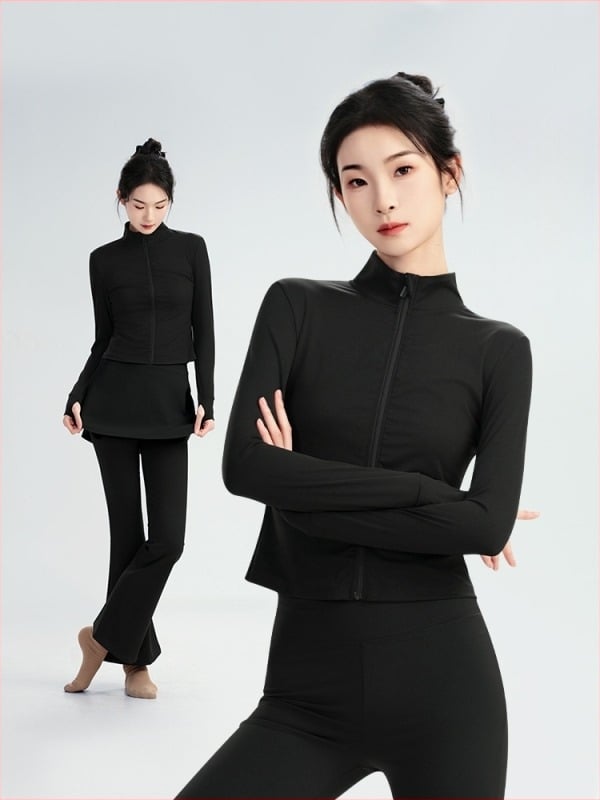 Set de haine pentru dans modern: top cu mâneci lungi, elasticitate mare, geacă de balet pentru practică și body de gimnastică; pentru iarnă, primăvară și toamnă; femei adulte; țesătură poliester/nylon; căptușeală modal cu 22% spandex