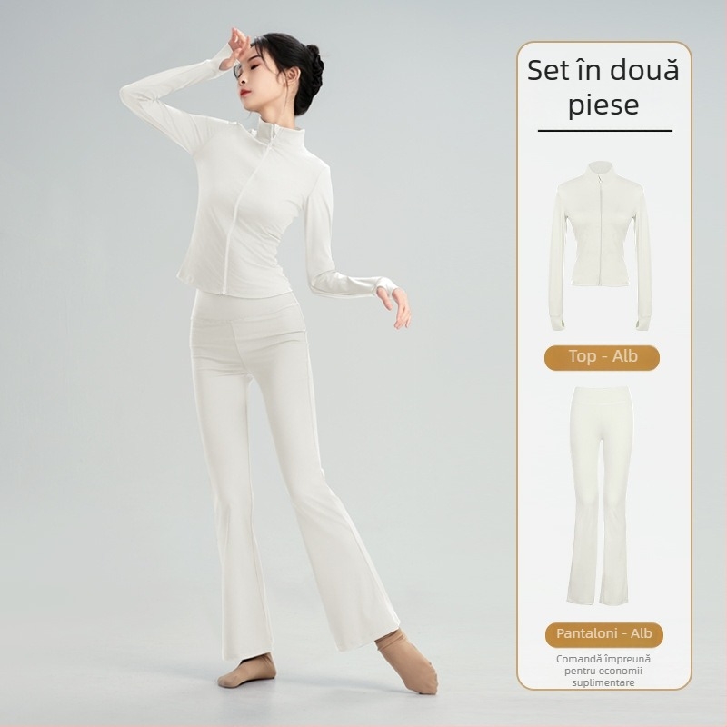Set de haine pentru dans modern: top cu mâneci lungi, elasticitate mare, geacă de balet pentru practică și body de gimnastică; pentru iarnă, primăvară și toamnă; femei adulte; țesătură poliester/nylon; căptușeală modal cu 22% spandex