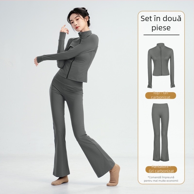 Set de haine pentru dans modern: top cu mâneci lungi, elasticitate mare, geacă de balet pentru practică și body de gimnastică; pentru iarnă, primăvară și toamnă; femei adulte; țesătură poliester/nylon; căptușeală modal cu 22% spandex