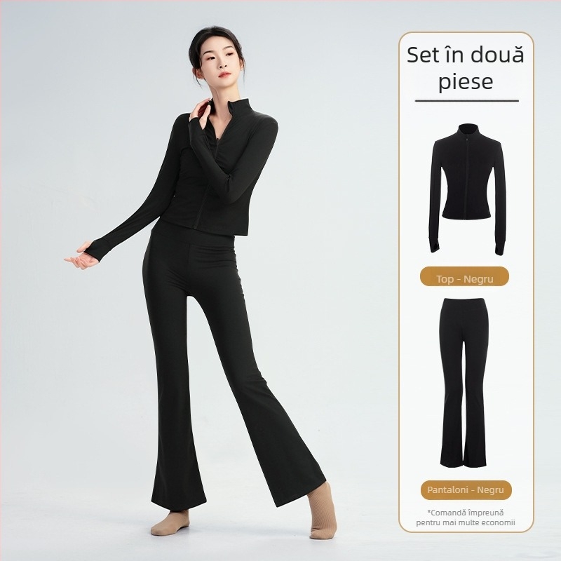 Set de haine pentru dans modern: top cu mâneci lungi, elasticitate mare, geacă de balet pentru practică și body de gimnastică; pentru iarnă, primăvară și toamnă; femei adulte; țesătură poliester/nylon; căptușeală modal cu 22% spandex