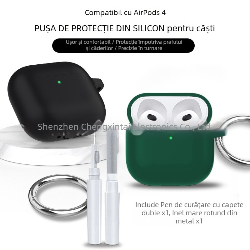 Husă din silicon pentru AirPods 4, universală, protecție totală, turnare prin injecție