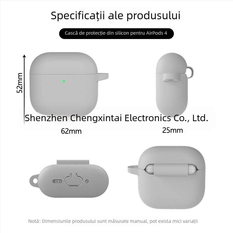 Husă din silicon pentru AirPods 4, universală, protecție totală, turnare prin injecție