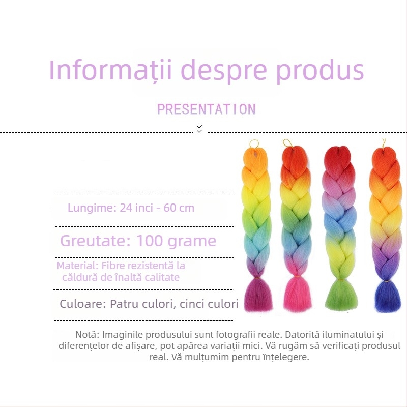 Perucă cu coadă și împletituri Jumbo - Caiya, fibre sintetice rezistente la temperatură înaltă, mecanism de împletire