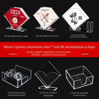 Suport din acril pentru șervețele, pe birou, vertical, suport pătrat pentru șervețete, cutie transparentă pentru șervețete cu imprimare a logo-ului