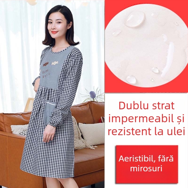 Șorț de bucătărie cu mâneci lungi — impermeabil, rezistent la ulei, respirabil, subțire, pentru uz casnic