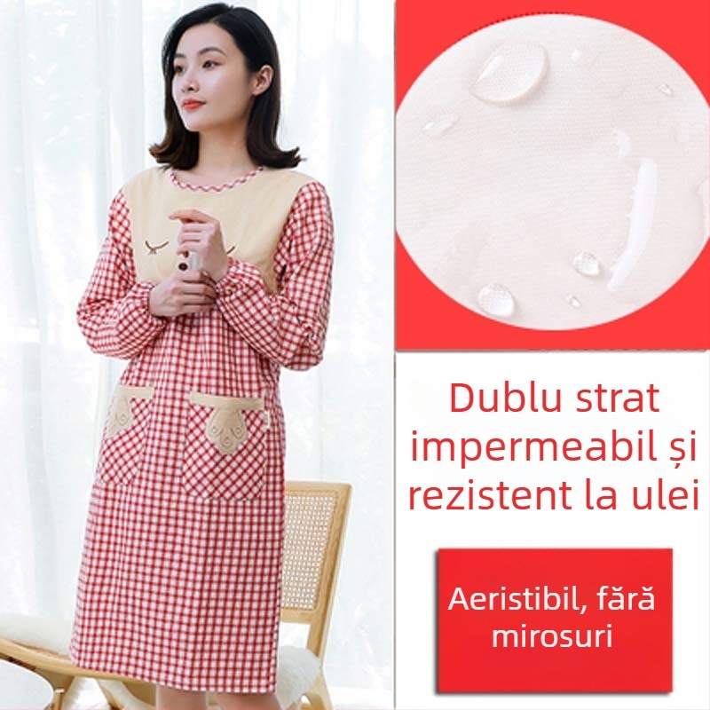 Șorț de bucătărie cu mâneci lungi — impermeabil, rezistent la ulei, respirabil, subțire, pentru uz casnic