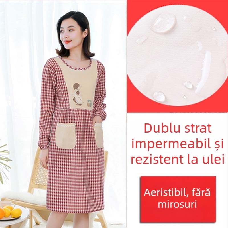 Șorț de bucătărie cu mâneci lungi — impermeabil, rezistent la ulei, respirabil, subțire, pentru uz casnic