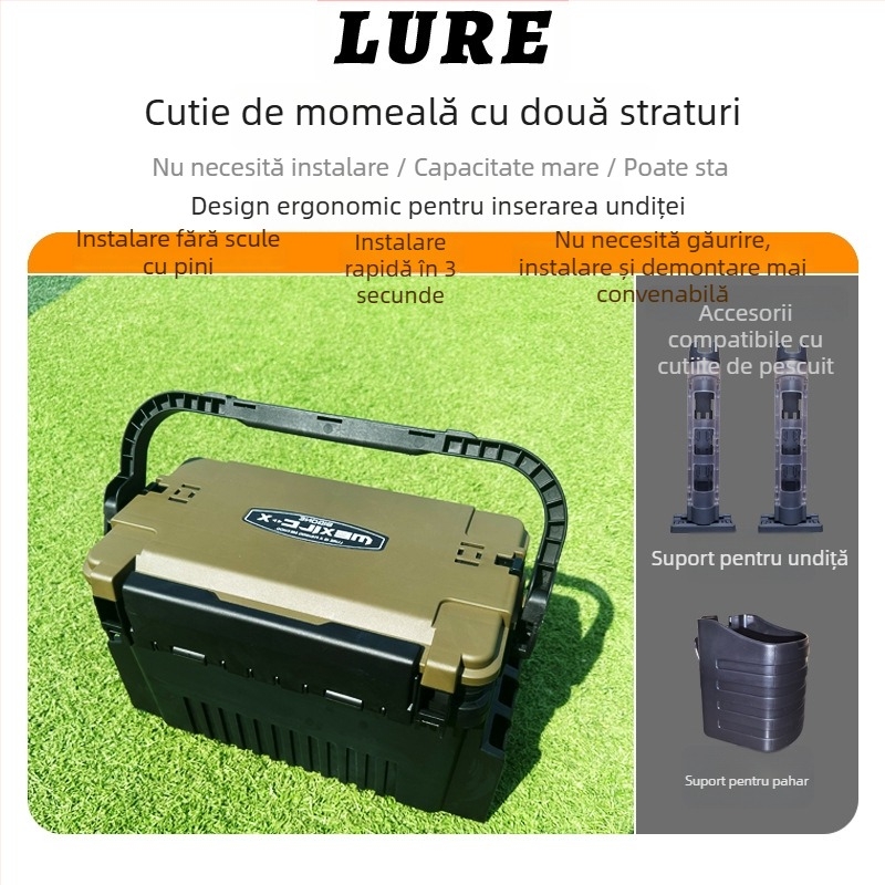 Cutie multifunctională pentru pescuit exterior, cu capacitate mare și spațiu de depozitare