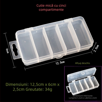 Cutie cu cinci compartimente pentru năluci și accesorii, cutie din plastic pentru depozitare