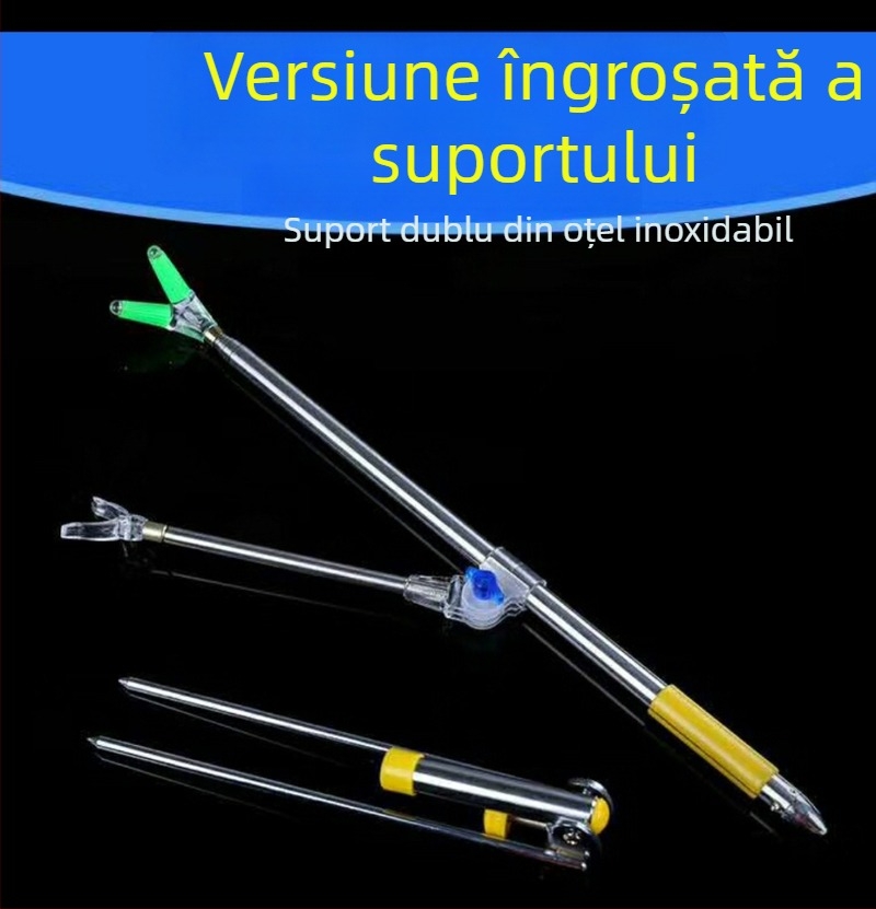 Suport din oțel inoxidabil pentru undițe, cu țeapă de montaj în pământ, scaun de pescuit și cutie de accesorii